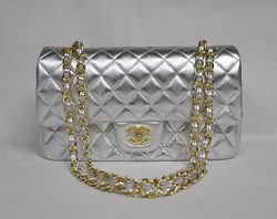 AAA Chanel Classic Flap Bag 1112 Light Silver Leather Golden Hardware Knockoff